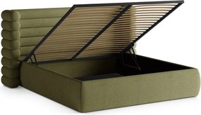 Zöld kárpitozott ágyneműtartós franciaágy ágyráccsal 200x200 cm Mount – Micadoni