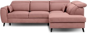 Rózsaszín bársony kinyitható-tárolóhelyes sarokkanapé (jobb oldali-L alakú) Noble – ELTAP