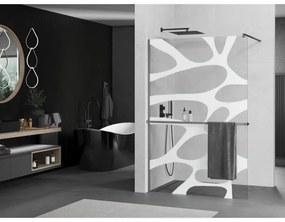 Mexen Kioto+, Walk-In zuhanyparaván polccal és akasztóval 140 x 200 cm, 8 mm átlátszó üveg fehér mintás, grafit profil, 800-140-121-95-97