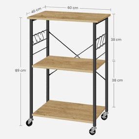 Gurulós tárolóasztal 3 polccal TAYLOR ARTISAN 60x40 cm