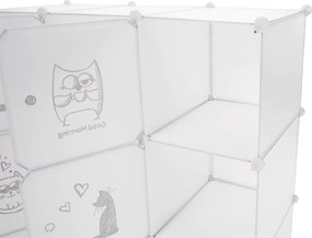 Gyerek moduláris szekrény, fehér/barna gyerek minta, KITARO