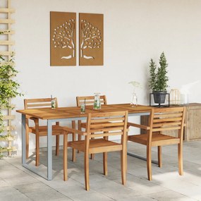 Kültéri Étkezőasztal Szürke 180x90x75 cm Acél&amp;Masszív Akác Fa