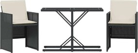 vidaXL 3 részes fekete polyrattan bisztrógarnitúra párnával