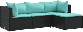 vidaXL 4 részes fekete polyrattan kerti ülőgarnitúra párnákkal