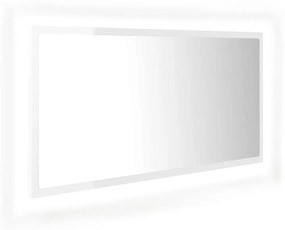 Magasfényű fehér akril LED-es fürdőszobatükör 90x8,5x37 cm