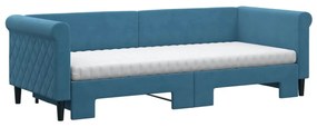 kék kihúzható bársony heverő matraccal 80 x 200 cm