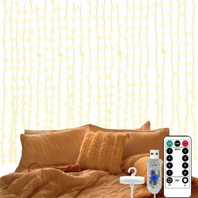 Lámpák Led Fényfüggöny Távirányító 3X3m 300LED Fehér Meleg Usb akasztók
