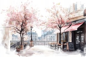 Vászonkép Canvas Párizs Franciaország Terasz Kávézó Fák Tavasz 100x75