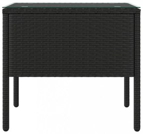 fekete polyrattan és edzett üveg kisasztal 53 x 37 x 48 cm