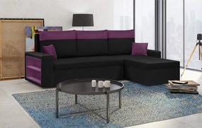 PAVEL Kinyitható sarokkanapé Fekete/lila