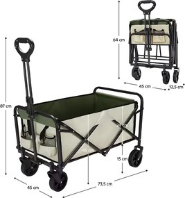 Kerti kocsi, összecsukható, bézs/zöld/fekete, KARIL