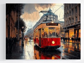 Poszter Város Utca Eső Villamos Közlekedés Utazás 100x75