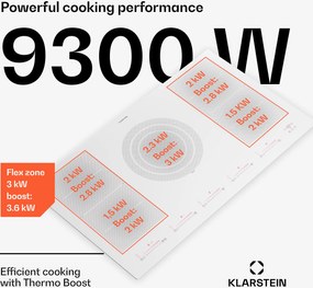 Klarstein Masterzone 90 Flex, indukciós főzőlap, max. 12 600 W, beépített, 5 zóna, 2 Flex zóna, ThermoBoost technológia, Smart Flex
