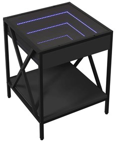 fekete végtelen hatású LED-es éjjeliszekrény 40 x 40 x 49 cm