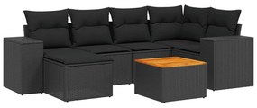 7 részes fekete polyrattan kerti ülőgarnitúra párnával