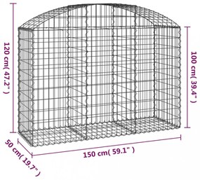 íves horganyzott vas gabion kosár 150x50x100/120 cm