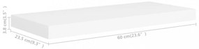 2 db fehér MDF fali polc 60 x 23,5 x 3,8 cm