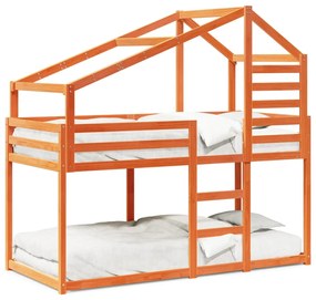 viaszbarna tömör fenyőfa ágy emelettel és tetővel 80 x 200 cm