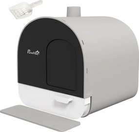 PawHut Macskaalom Tároló Ládával, Macska WC Kanállal és Aalomfogó Szőnyeggel, Kihúzható Tálcával, Nagyobb Macskáknak, Szürke, 43 x 44 x 47 cm | Aosom