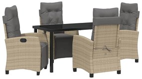 vidaXL Kert étkező szett párnával 5 pcs Bézs polirattan