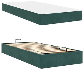 Ágykeret matracmal tárolóval Sötétzöld 80 x 200 cm Bársony