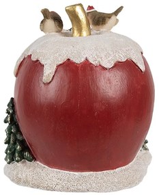 Piros alma házikó madarakkal hóemberrel LED-es