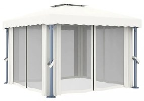 krémfehér pavilon függönnyel és LED fényfüzérrel 3 x 3 m