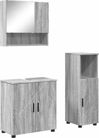 vidaXL Fürdőszoba bútor szett 3 pcs Szürke Sonoma Faanyag & Fém