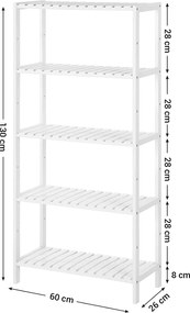 Bambusz polc fürdőszobába, konyhába, 5 szintes 60x26x130cm