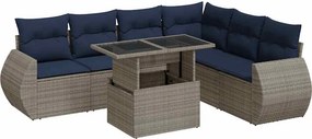vidaXL 7 részes szürke polyrattan akácfa kerti ülőgarnitúra párnákkal