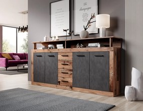 XXL/LUNA Komód Öregtölgy/Beton Színben