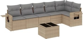 vidaXL 7 részes bézs polyrattan kerti ülőgarnitúra párnákkal