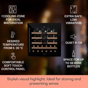 Klarstein Vinsider 36 Built-In Uno, beépített borhűtő, 92 liter, 36 palack, rozsdamentes acél