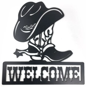 Vidám Fal |  Fából készült fali dekoráció Fekete Cowboy Welcome