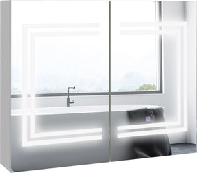 kleankin Fürdőszoba Szekrény Tükörrel és LED Fénnyel, 2 Ajtós Függő Fürdőszoba Bútor, Állítható Polcokkal, Érintőkapcsolóval és Állítható Fény Színnel