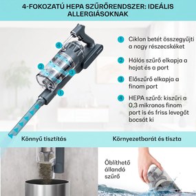 Klarstein LARMA, porszívó, vezeték nélküli, zsák nélküli, maximális üzemidő 45 perc, LED