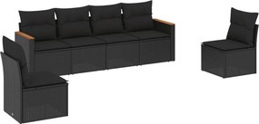 vidaXL 6 részes fekete polyrattan kerti ülőgarnitúra párnákkal