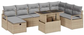 vidaXL Kerti Kanapé Szett párnával tárolóval 9 pcs Bézs Poli rattan