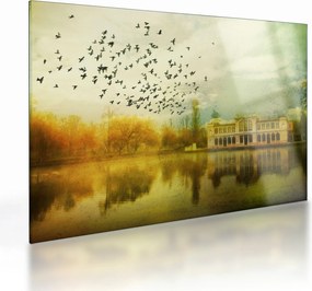 A festett táj képe lakóhelyel (üvegen) (70x50 cm)