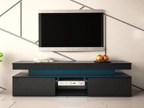 TV szekrény Lesteralo 2D 190 (fekete + fényes fekete) (kék LED világítással). 1106178