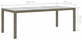 szürke polyrattan és edzett üveg kerti asztal 190 x 90 x 75 cm