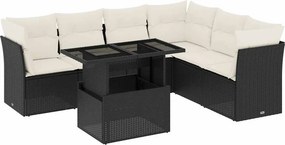 vidaXL 7 részes fekete polyrattan kerti ülőgarnitúra párnával