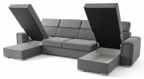 Ággyá nyitható ülőgarnitúra SALVADA, univerzális U-formájú sarokkal és tárolóhellyel, sötétszürke