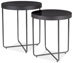 Rakásolható asztalok ATENA GLASS 2 db készlet Ø 40/45 cm, fekete