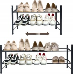 Cipősszekrény összecsukható könyvespolc 2 szintes fém 60-110cm fekete
