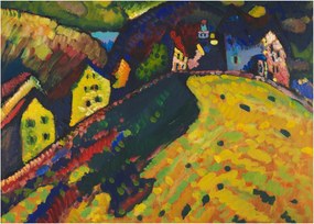 Üveg kép - Vasily Kandinsky, Houses at Murnau, reprodukciók (70x50 cm)