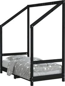vidaXL fekete tömör fenyőfa gyerekágykeret 70 x 140 cm