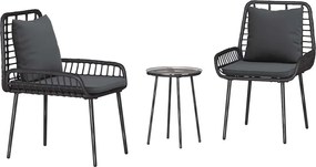 vidaXL Kert étkező szett 3 pcs Fekete és Antracit polirattan