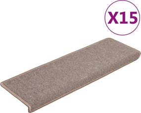 vidaXL 15 db világosbarna, téglalap alakú szélű lépcsőszőnyeg 65 x 21 x 4 cm