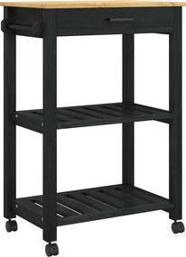 vidaXL Konyhai kocsi MONZA Fekete 60 x 40 x 88,5 cm Tömör fenyőfa